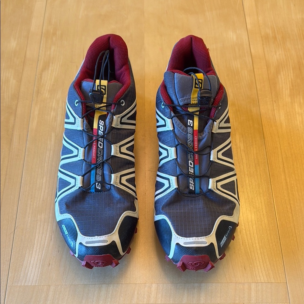 Salomon Gray and Red Athletic Shoes with Speed Lacing